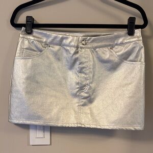 Superdown Metallic Silver Leather Mini Skirt